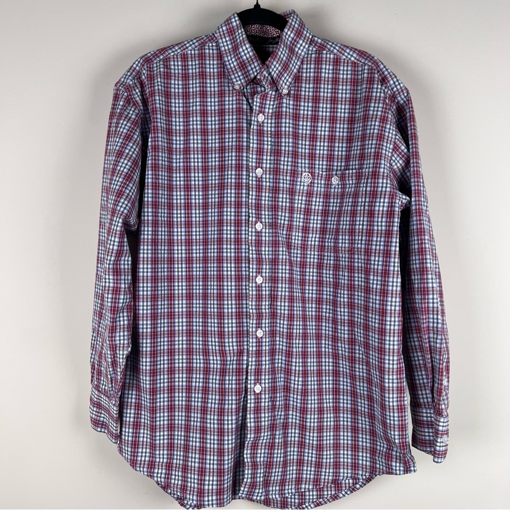 George Strait Collection by Wrangler Vibrant Red Blue Plaid Button Down Shirt L